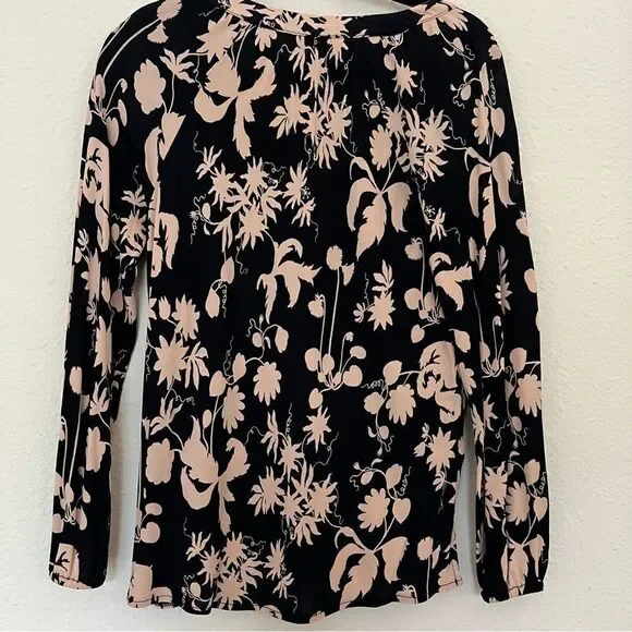 Ann Taylor Black Tan Floral Print Stretchy Long Sleeve Blouse Top Size SP - Picture 7 of 9